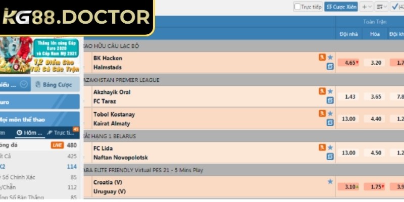 Lựa chọn trận đấu phù hợp để bắt kèo châu Âu KG88 